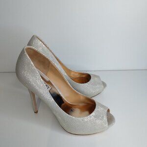 Badgley Mischka Sparkly Leather Peep Toe Heel Size 8.5M